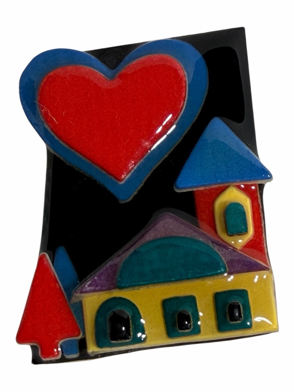Vintage House Pins by Lucinda Bright Red Blue Heart Cottagecore Collectible